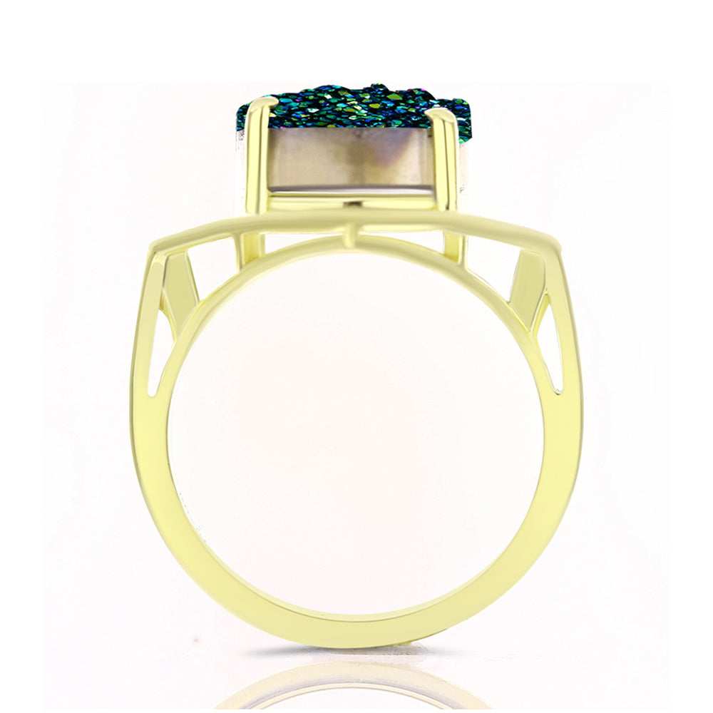 Anel de Prata com Banho de Ouro com Drusy Verde  Contraste: Cabeca de Veado (800) 2 