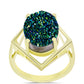 Anel de Prata com Banho de Ouro com Drusy Verde  Contraste: Cabeca de Veado (800)