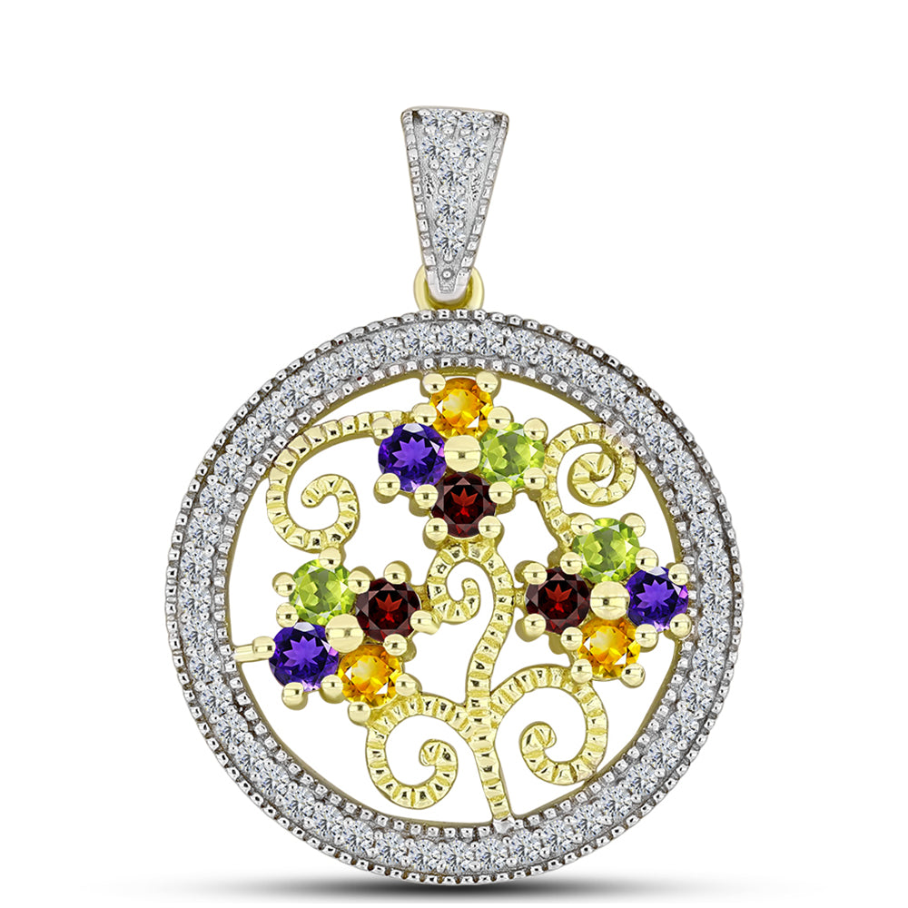 Pendente de Prata com Banho de Ouro com Ametista de Marrocos e Citrino de Ural  Contraste: Cabeca de Veado (800)
