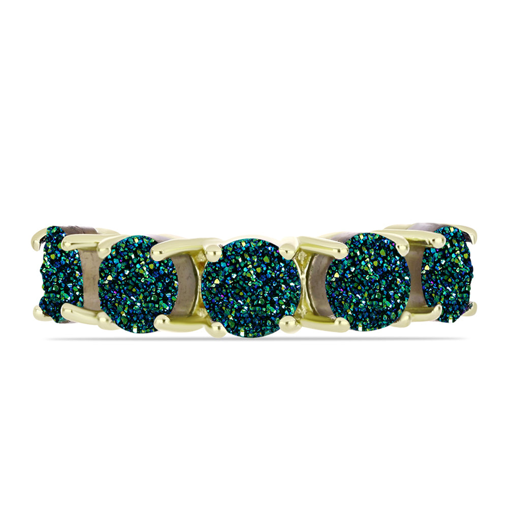 Anel de Prata com Banho de Ouro com Drusy Verde 1 