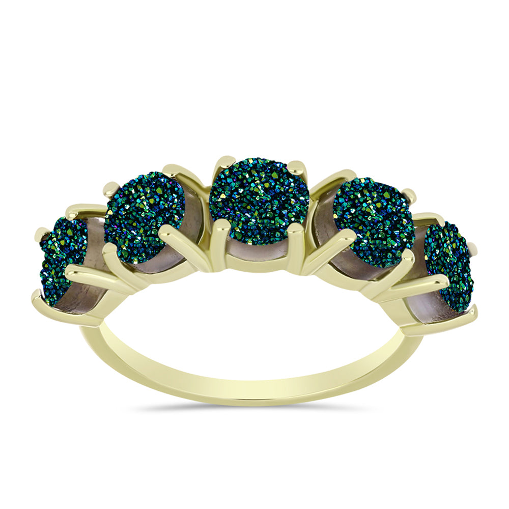 Anel de Prata com Banho de Ouro com Drusy Verde