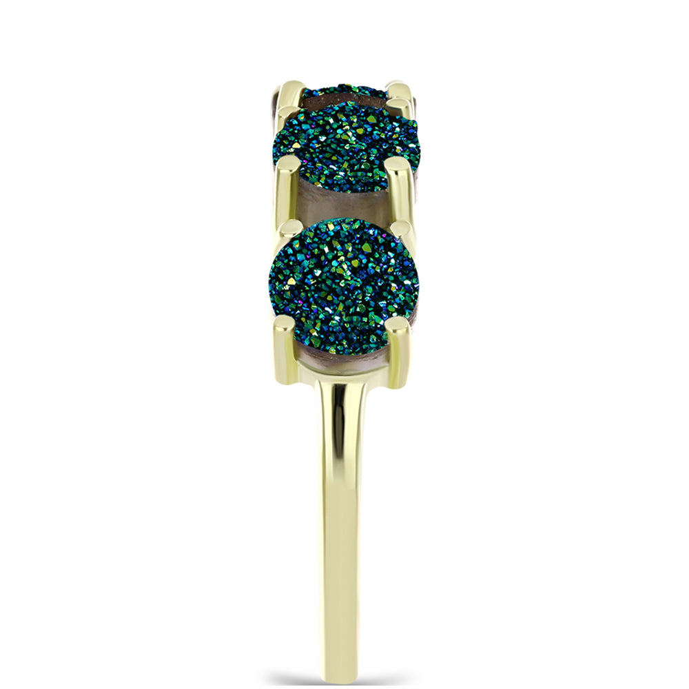 Anel de Prata com Banho de Ouro com Drusy Verde 4 
