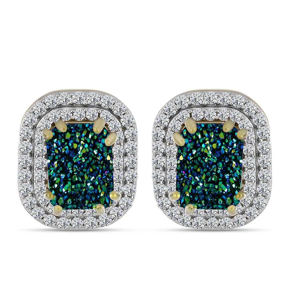 Brincos de Prata com Banho de Ouro com Drusy Verde e Topázio Branco 1 