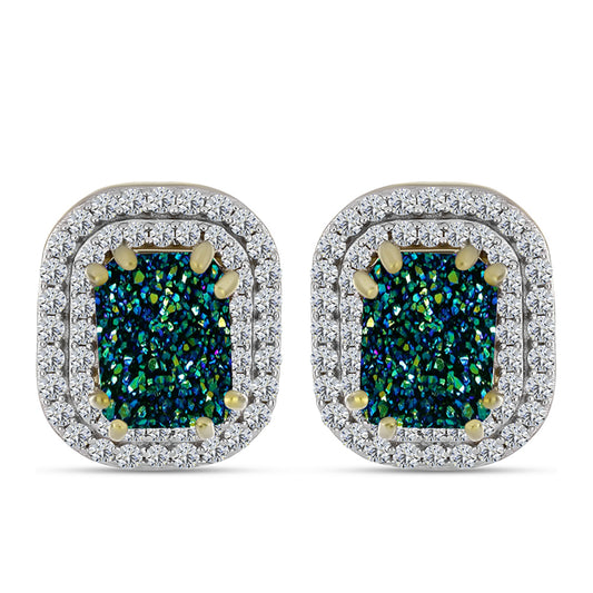 Brincos de Prata com Banho de Ouro com Drusy Verde e Topázio Branco