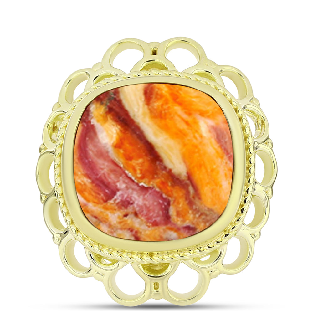 Anel de Prata com Banho de Ouro com Concha Pata de Leões  Contraste: Cabeca de Veado (800)