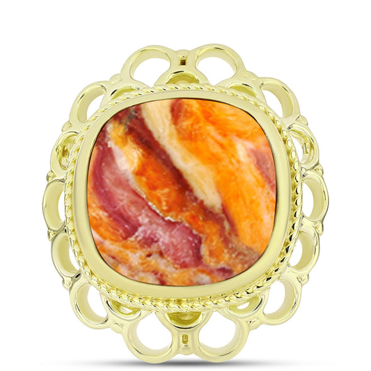 Anel de Prata com Banho de Ouro com Concha Pata de Leões  Contraste: Cabeca de Veado (800)
