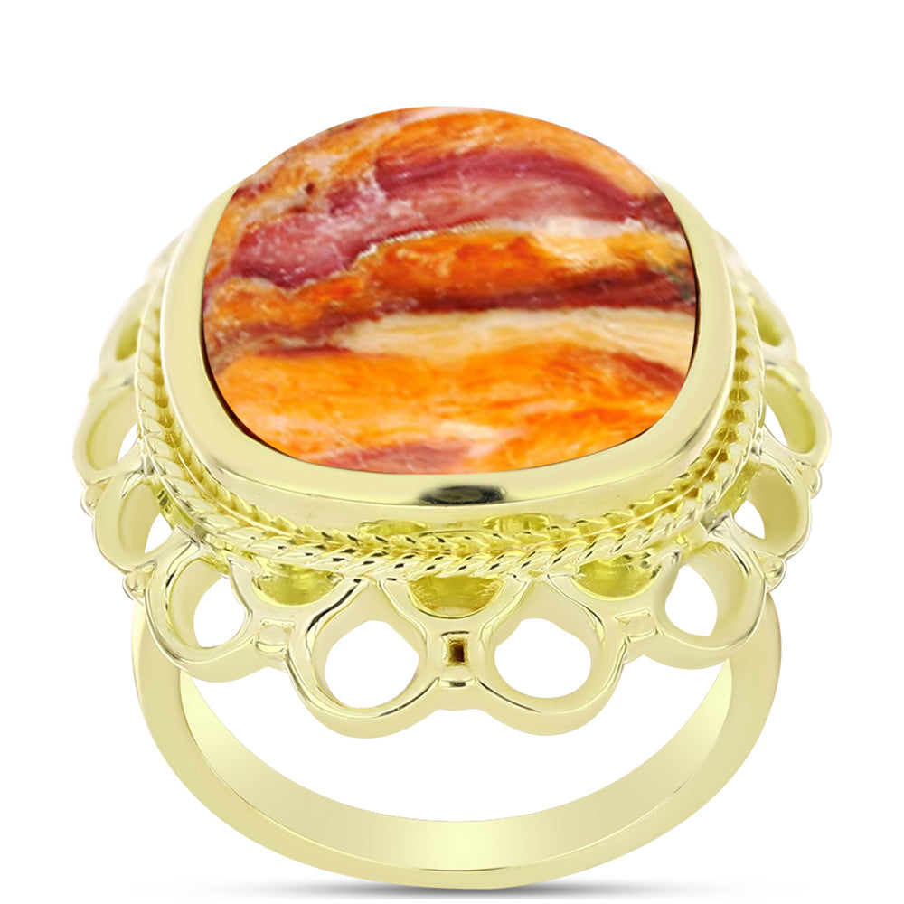 Anel de Prata com Banho de Ouro com Concha Pata de Leões  Contraste: Cabeca de Veado (800)