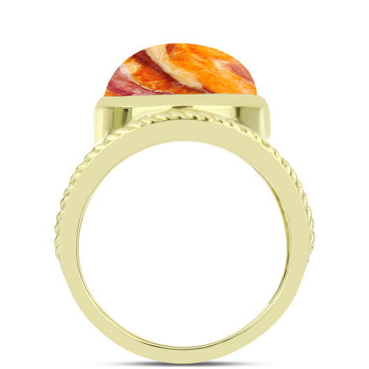 Anel de Prata com Banho de Ouro com Concha Pata de Leões  Contraste: Cabeca de Veado (800)