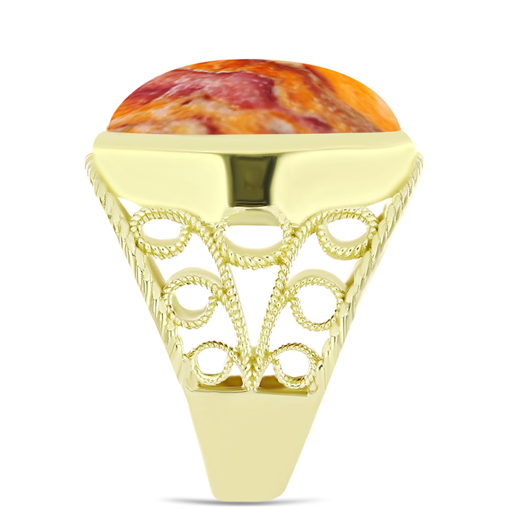Anel de Prata com Banho de Ouro com Concha Pata de Leões  Contraste: Cabeca de Veado (800)