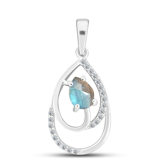 Pendente de Prata com Labradorite e Topázio Branco