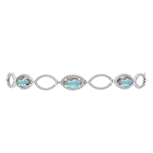 Pulseira de Prata com Labradorite e Topázio Branco  Contraste: Cabeca de Veado (800)