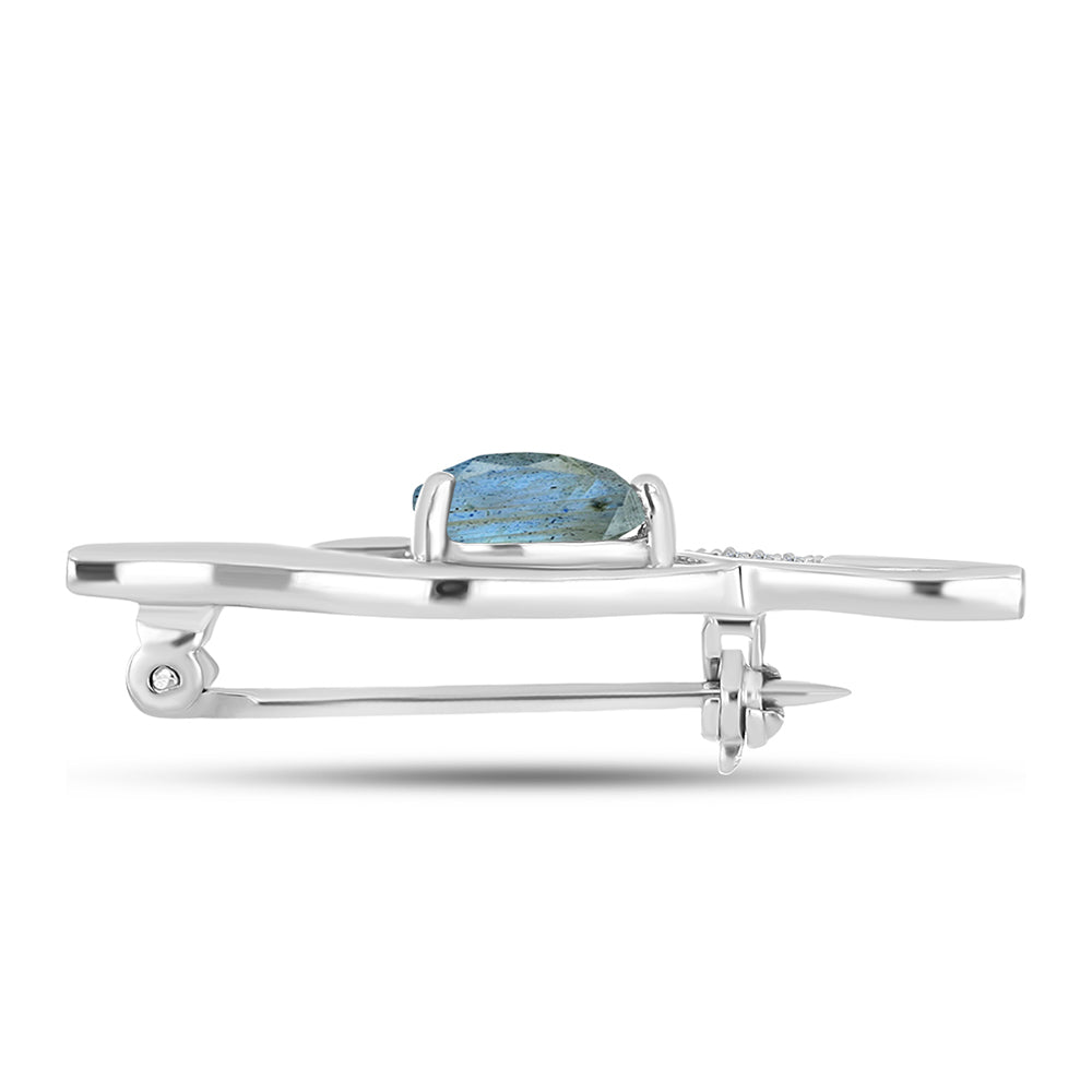 Alfinete de Prata com Labradorite e Topázio Branco  Contraste: Cabeca de Veado (800)