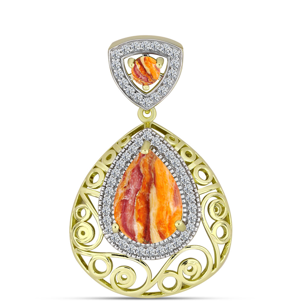 Pendente de Prata com Banho de Ouro com Concha Pata de Leões e Topázio Branco  Contraste: Cabeca de Veado (800)