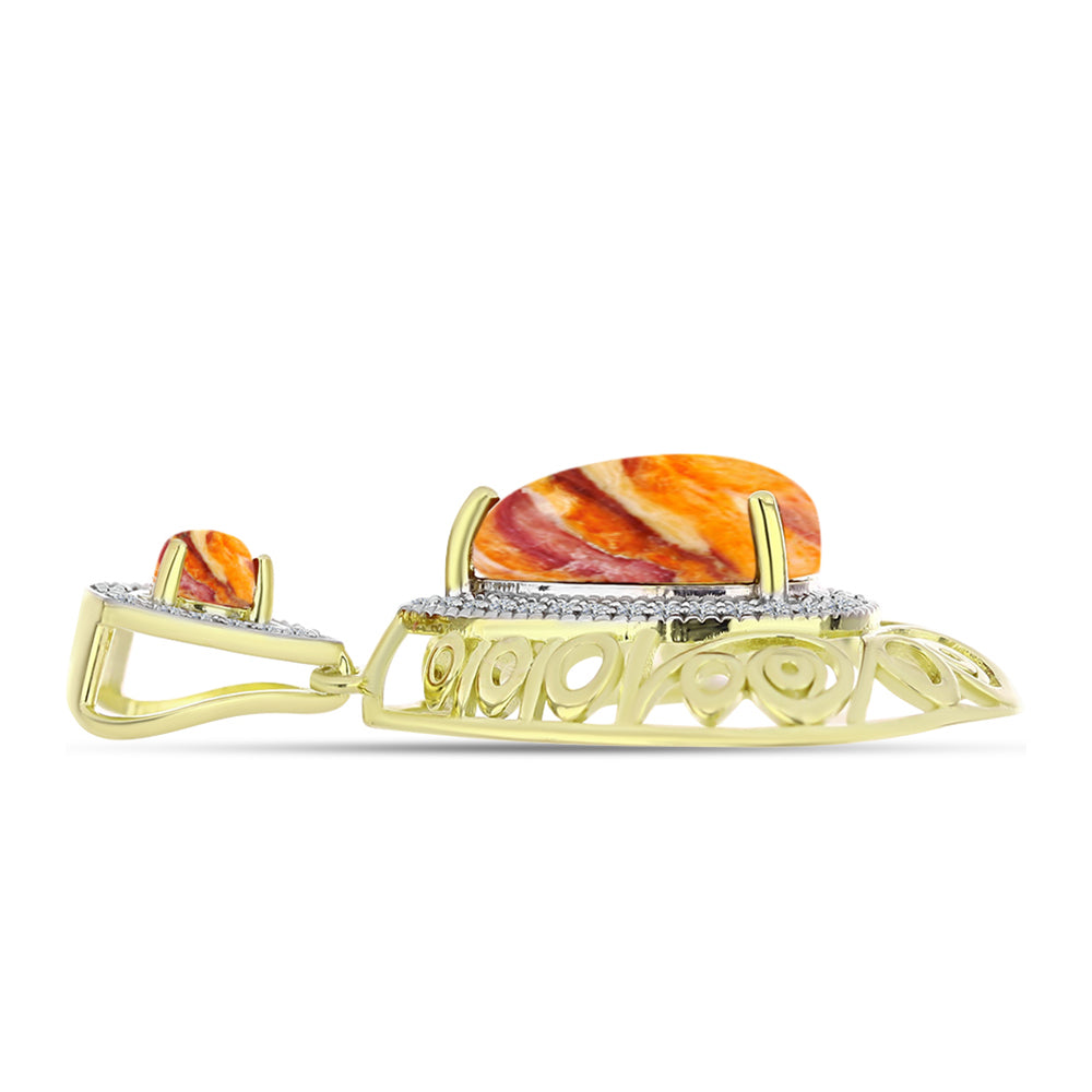 Pendente de Prata com Banho de Ouro com Concha Pata de Leões e Topázio Branco  Contraste: Cabeca de Veado (800)