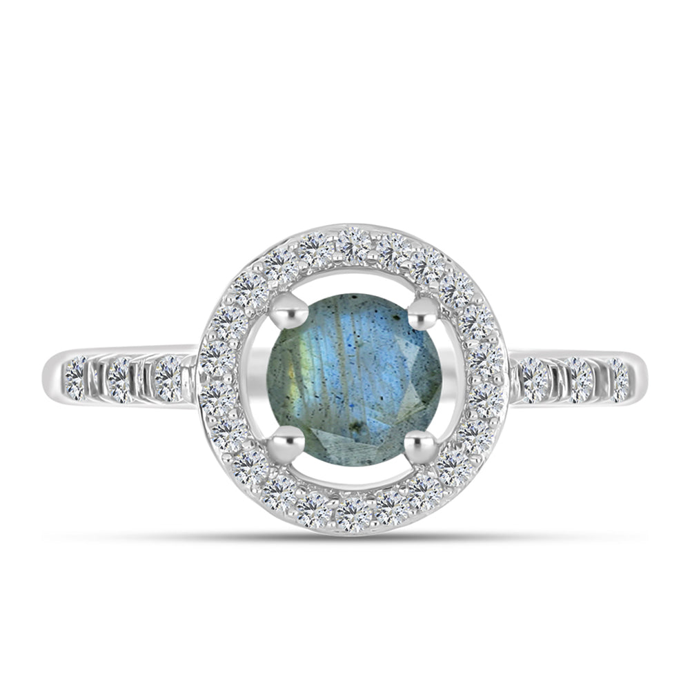Anel de Prata com Labradorite e Topázio Branco