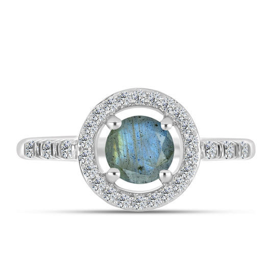 Anel de Prata com Labradorite e Topázio Branco
