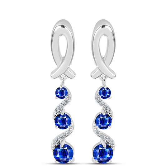 Brincos de Prata com Safira Azul Australiana e Topázio Branco