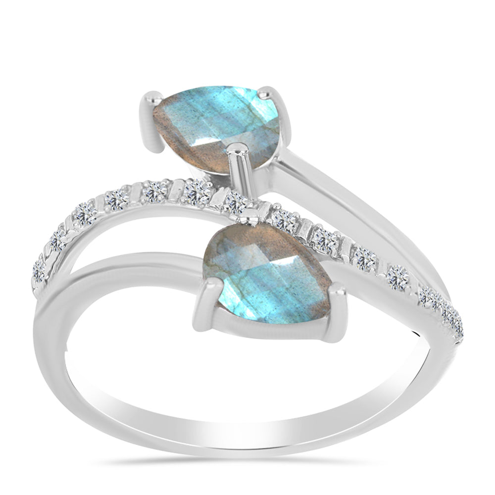 Anel de Prata com Labradorite e Topázio Branco  Contraste: Cabeca de Veado (800) 3 
