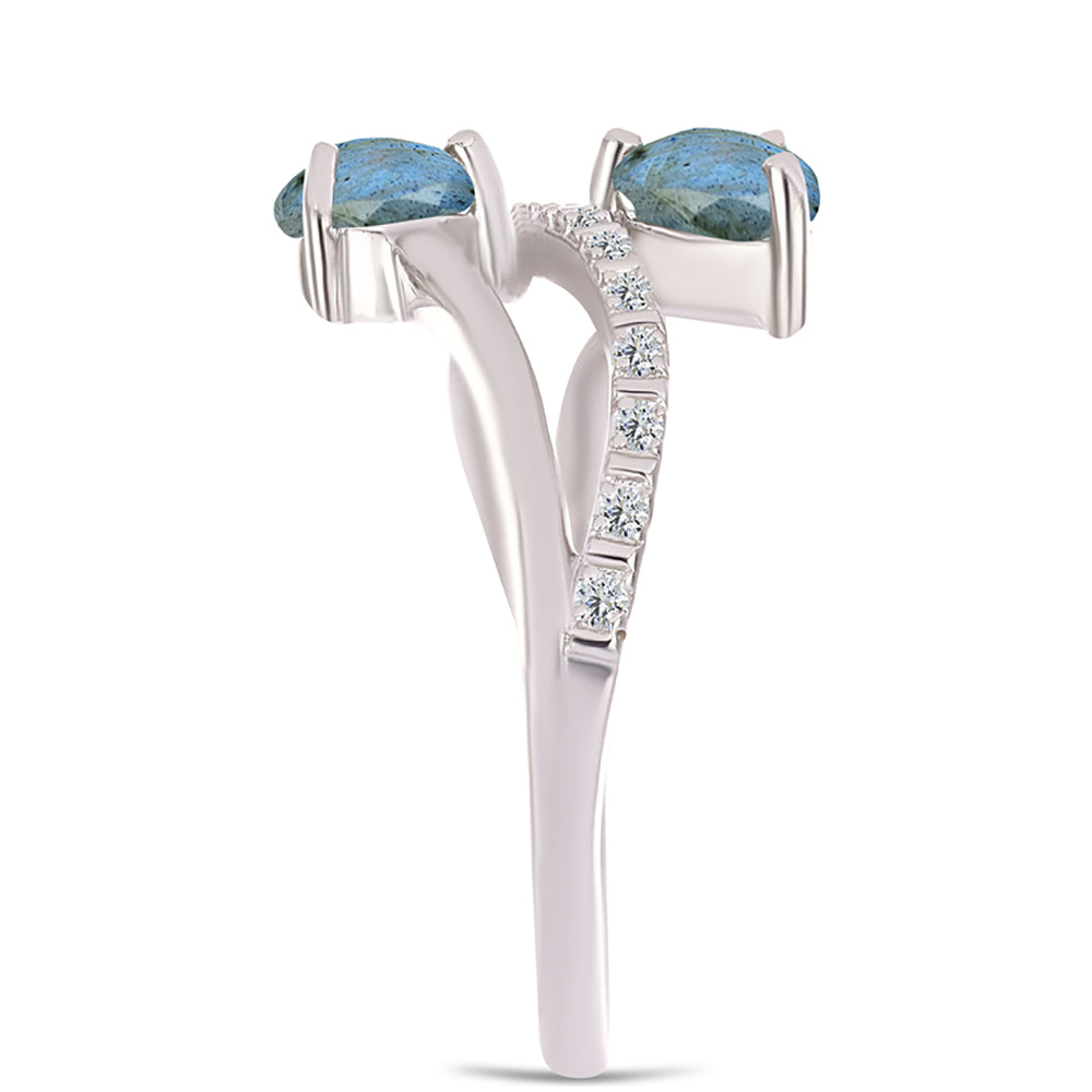 Anel de Prata com Labradorite e Topázio Branco  Contraste: Cabeca de Veado (800)