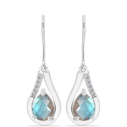 Brincos de Prata com Labradorite e Topázio Branco