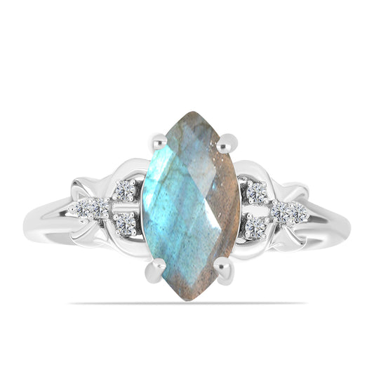 Anel de Prata com Labradorite e Topázio Branco