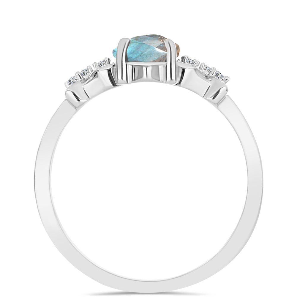 Anel de Prata com Labradorite e Topázio Branco