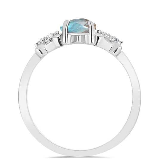 Anel de Prata com Labradorite e Topázio Branco