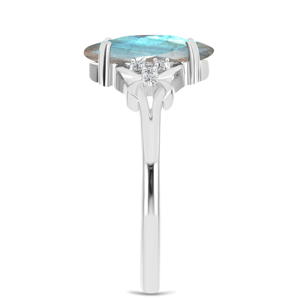 Anel de Prata com Labradorite e Topázio Branco