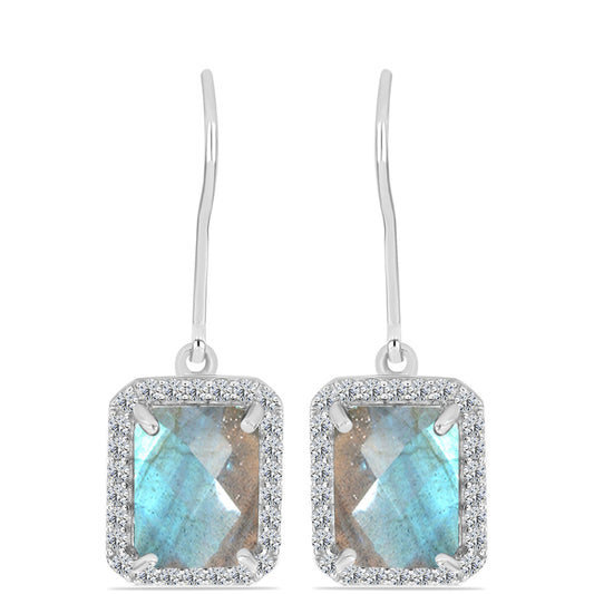 Brincos de Prata com Labradorite e Topázio Branco