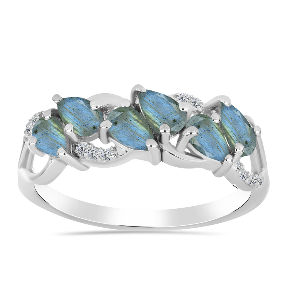 Anel de Prata com Labradorite e Topázio Branco 1 