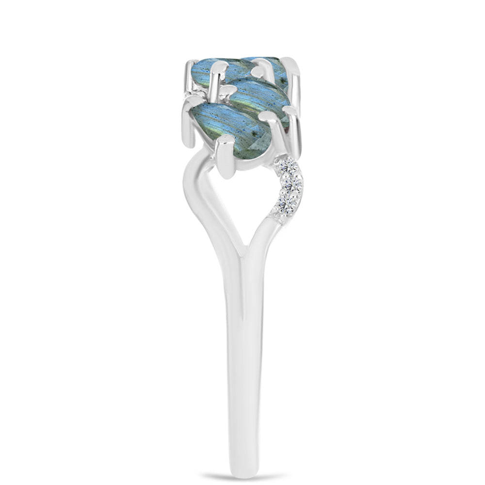 Anel de Prata com Labradorite e Topázio Branco