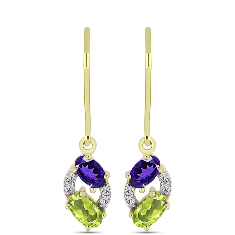 Brincos de Prata com Banho de Ouro com Ametista de Marrocos e Peridoto de Changbai 1 