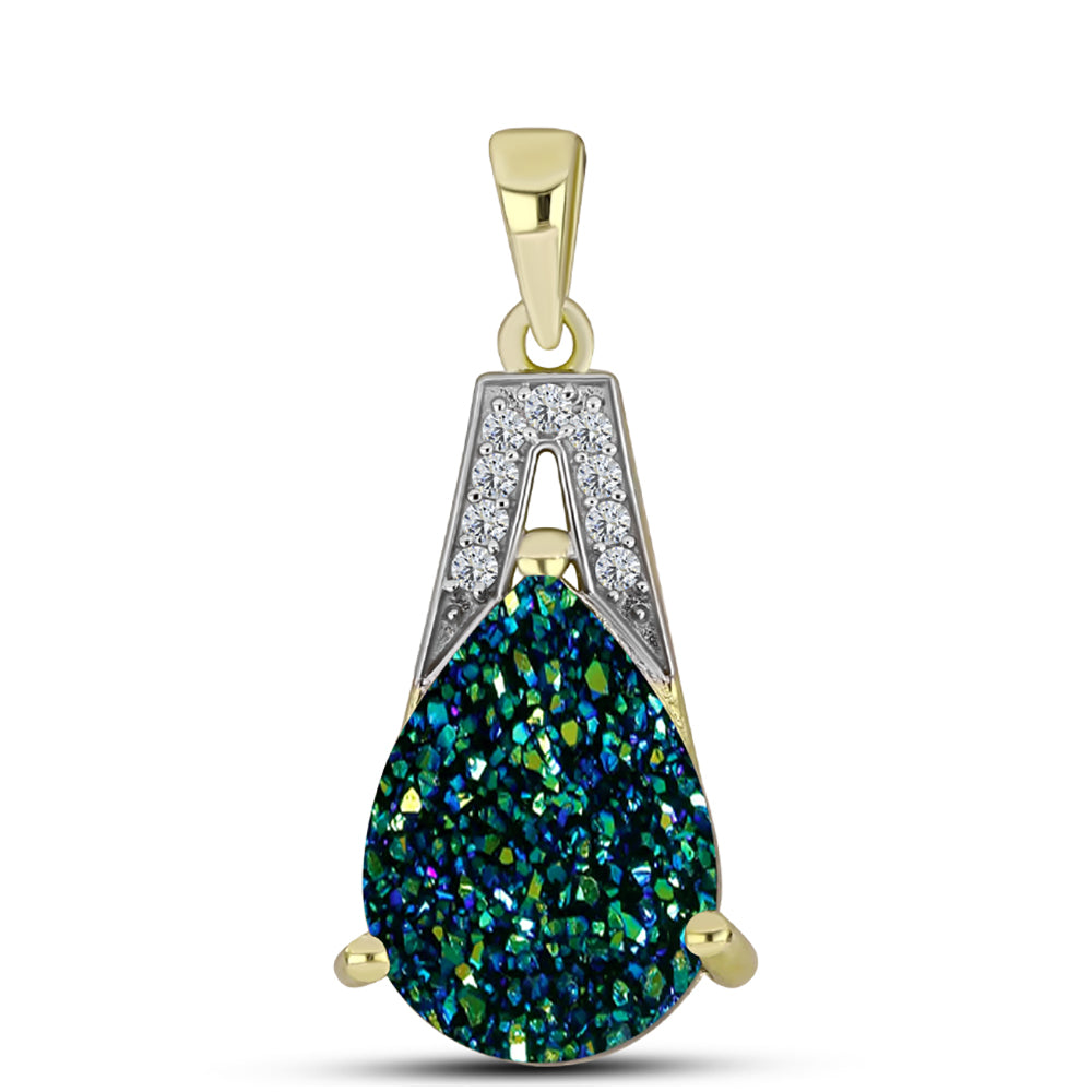 Pendente de Prata com Banho de Ouro com Drusy Verde e Topázio Branco