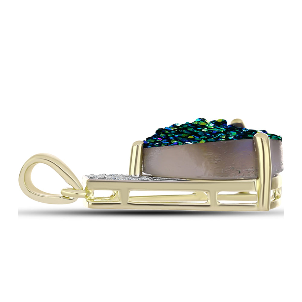 Pendente de Prata com Banho de Ouro com Drusy Verde e Topázio Branco