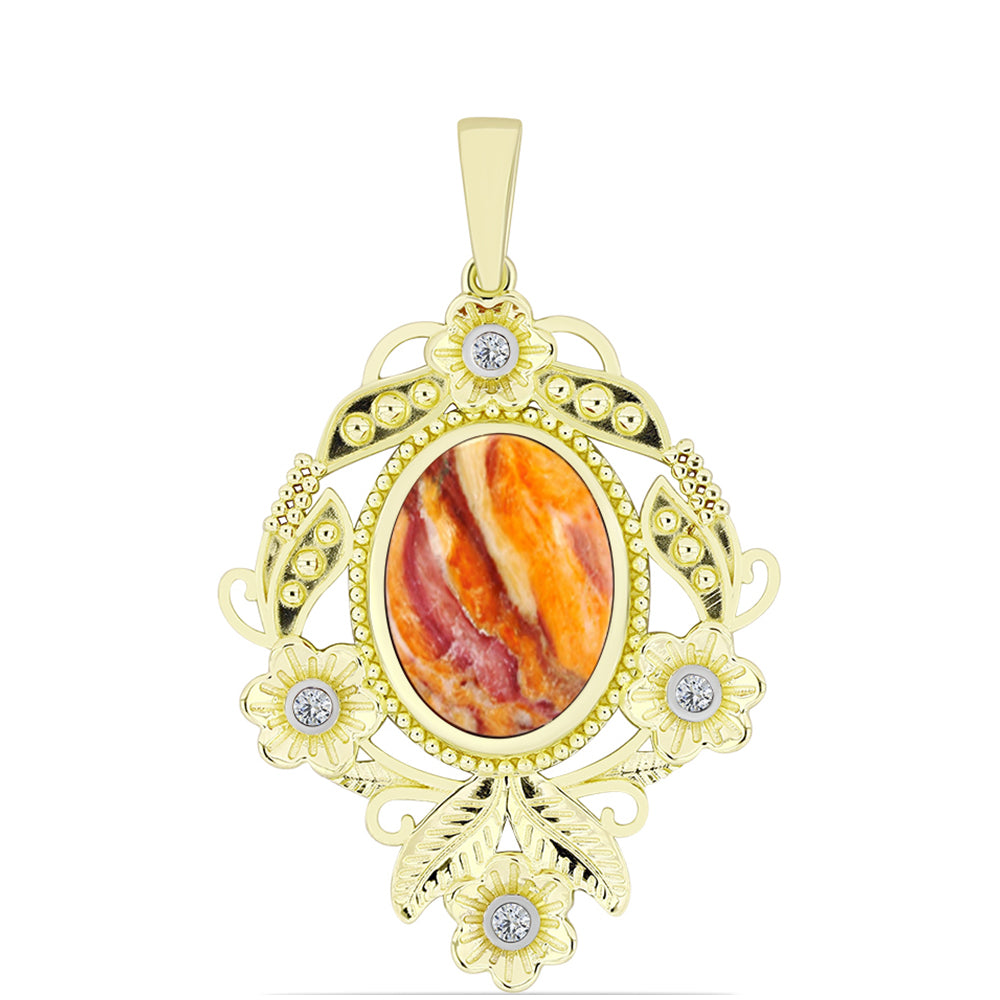 Pendente de Prata com Banho de Ouro com Concha Pata de Leões e Topázio Branco  Contraste: Cabeca de Veado (800) 1 