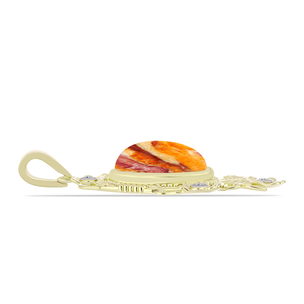 Pendente de Prata com Banho de Ouro com Concha Pata de Leões e Topázio Branco  Contraste: Cabeca de Veado (800) 2 