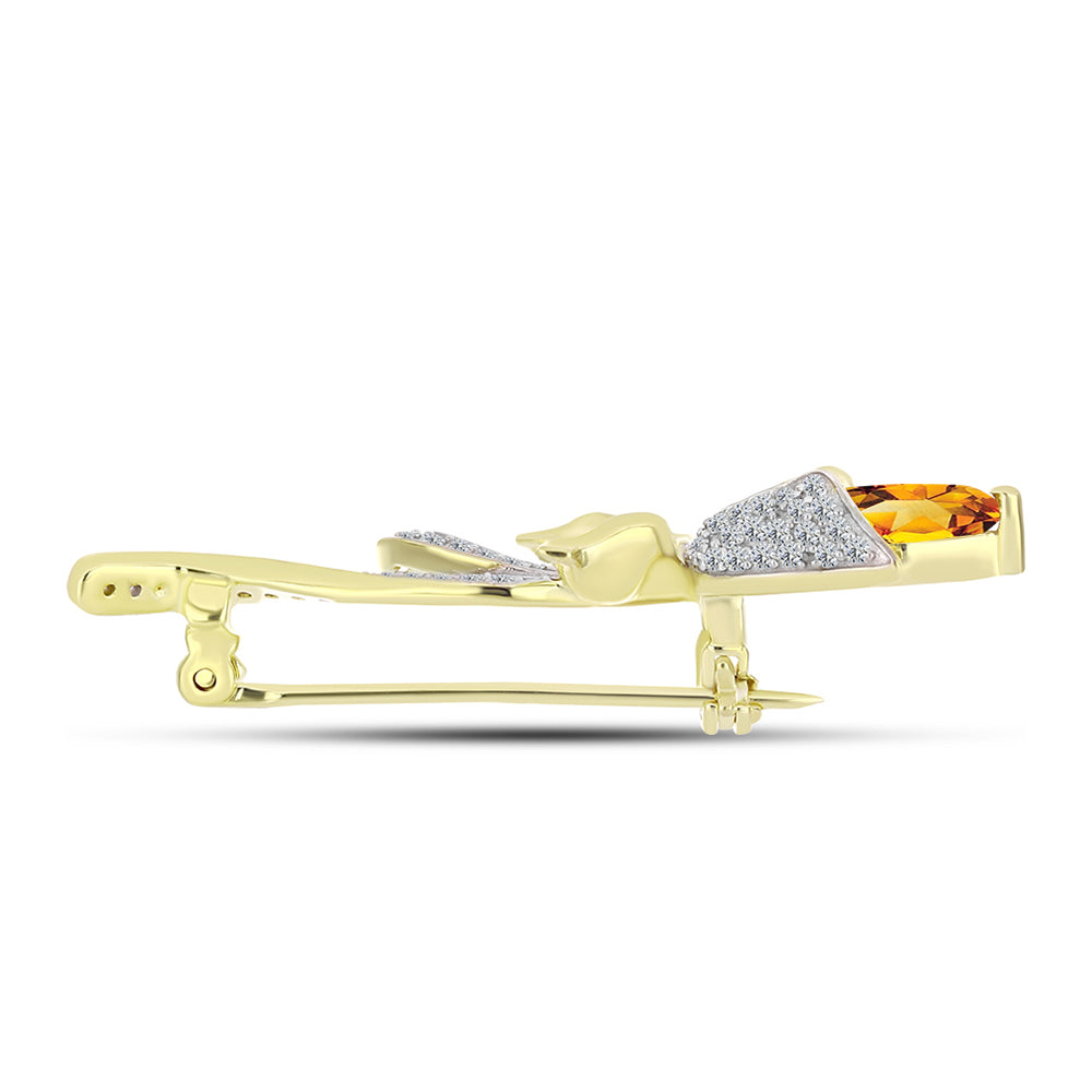 Alfinete de Prata com Banho de Ouro com Citrino Dourado do Rio Grande e Topázio Branco  Contraste: Cabeca de Veado (800)