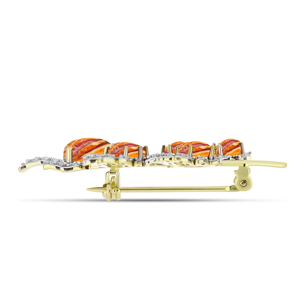 Alfinete de Prata com Banho de Ouro com Concha Pata de Leões e Topázio Branco  Contraste: Cabeca de Veado (800) 2 