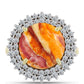 Anel de Prata com Banho de Ouro com Concha Pata de Leões e Topázio Branco  Contraste: Cabeca de Veado (800)