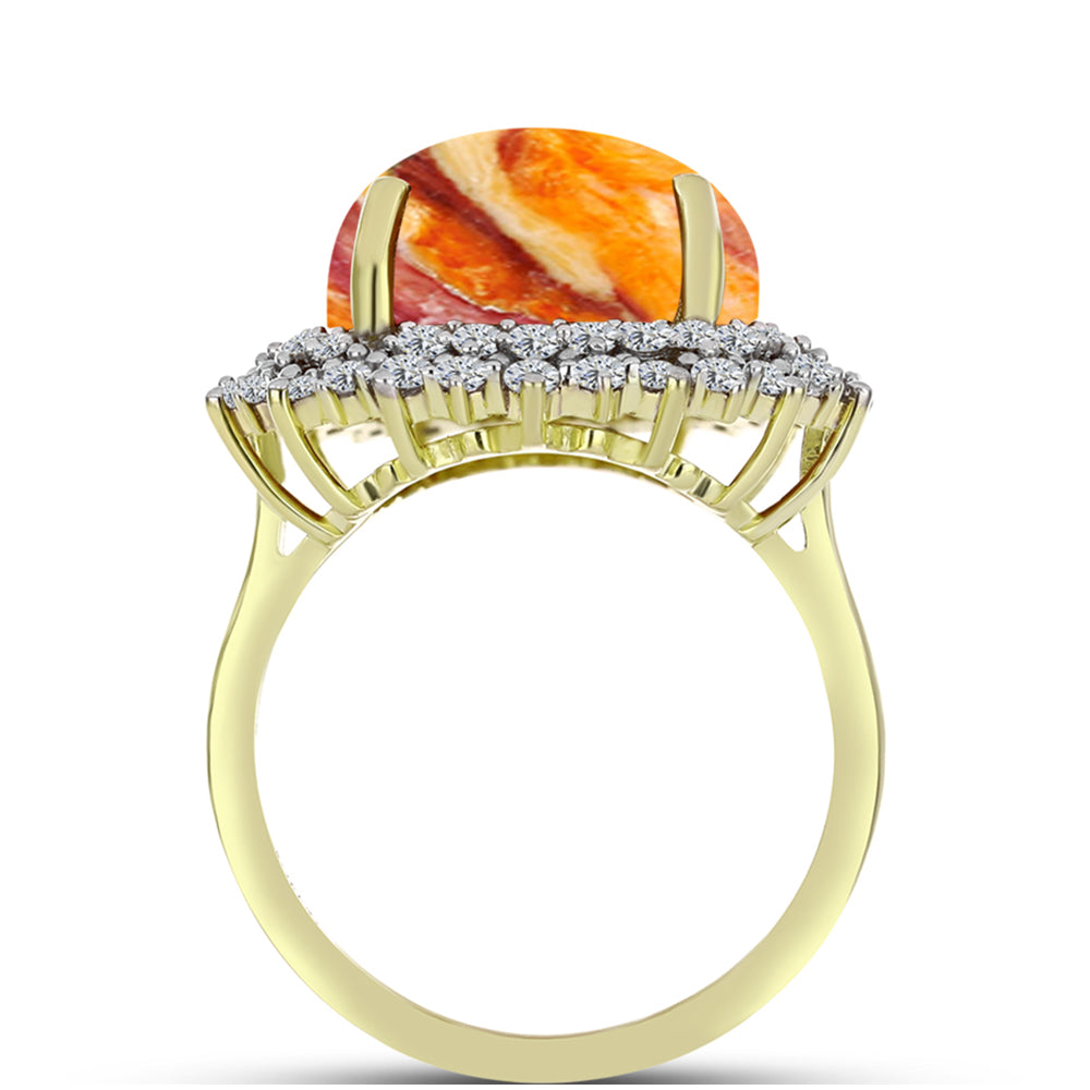 Anel de Prata com Banho de Ouro com Concha Pata de Leões e Topázio Branco  Contraste: Cabeca de Veado (800) 2 