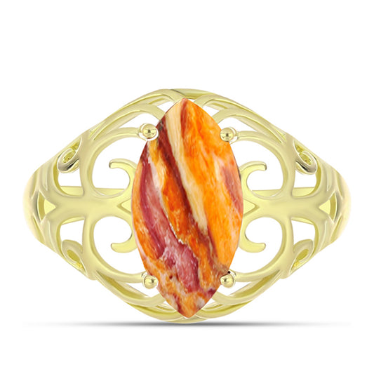 Anel de Prata com Banho de Ouro com Concha Pata de Leões