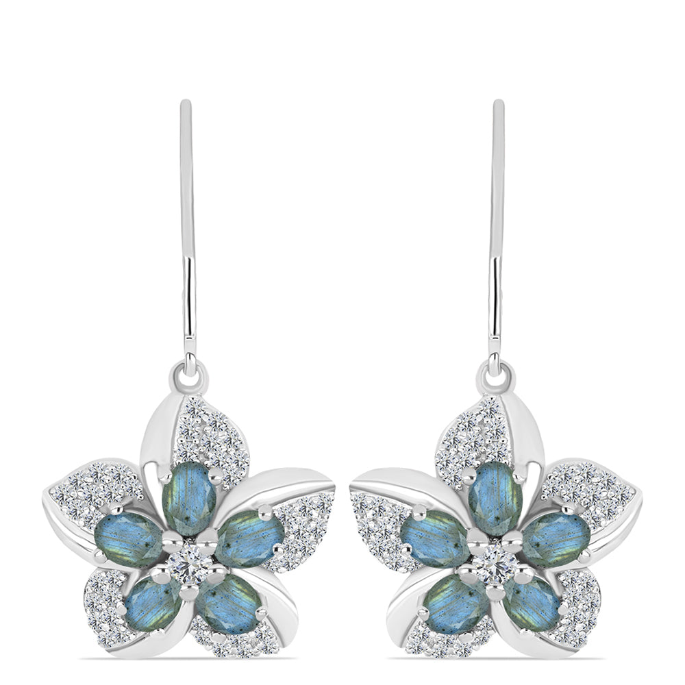 Brincos de Prata com Labradorite e Topázio Branco  Contraste: Cabeca de Veado (800) 1 