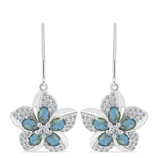 Brincos de Prata com Labradorite e Topázio Branco  Contraste: Cabeca de Veado (800)