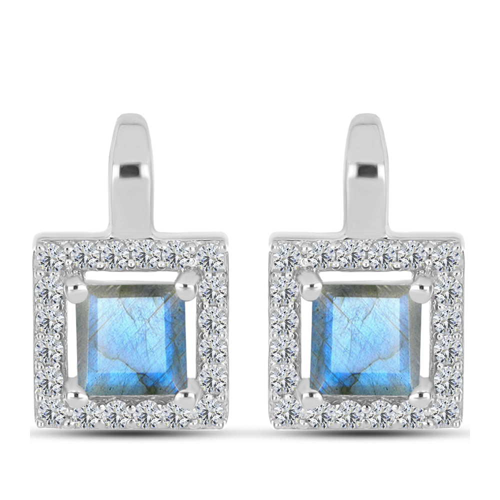 Brincos de Prata com Labradorite e Topázio Branco