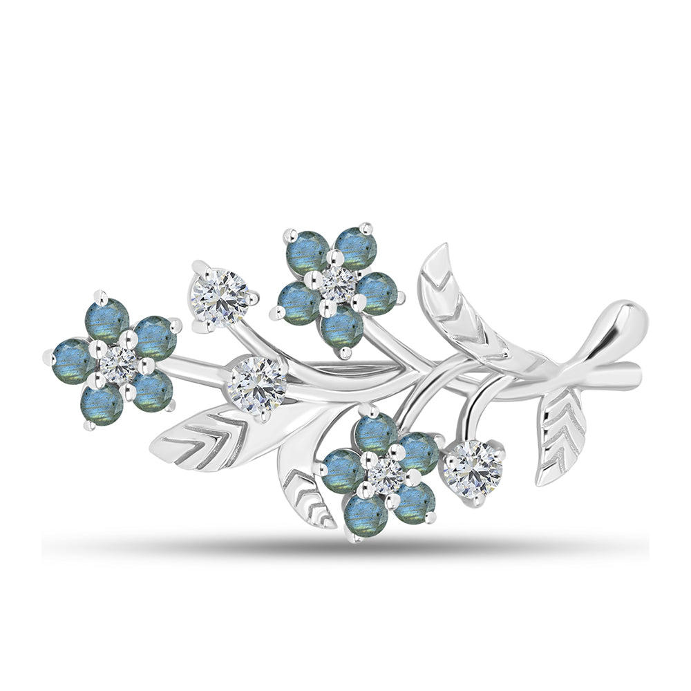 Alfinete de Prata com Labradorite e Topázio Branco  Contraste: Cabeca de Veado (800)
