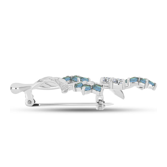 Alfinete de Prata com Labradorite e Topázio Branco  Contraste: Cabeca de Veado (800)