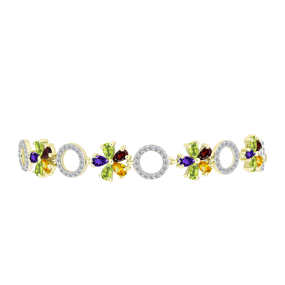 Pulseira de Prata com Banho de Ouro com Ametista de Marrocos e Citrino de Ural  Contraste: Cabeca de Veado (800)