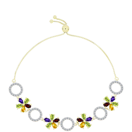 Pulseira de Prata com Banho de Ouro com Ametista de Marrocos e Citrino de Ural  Contraste: Cabeca de Veado (800)
