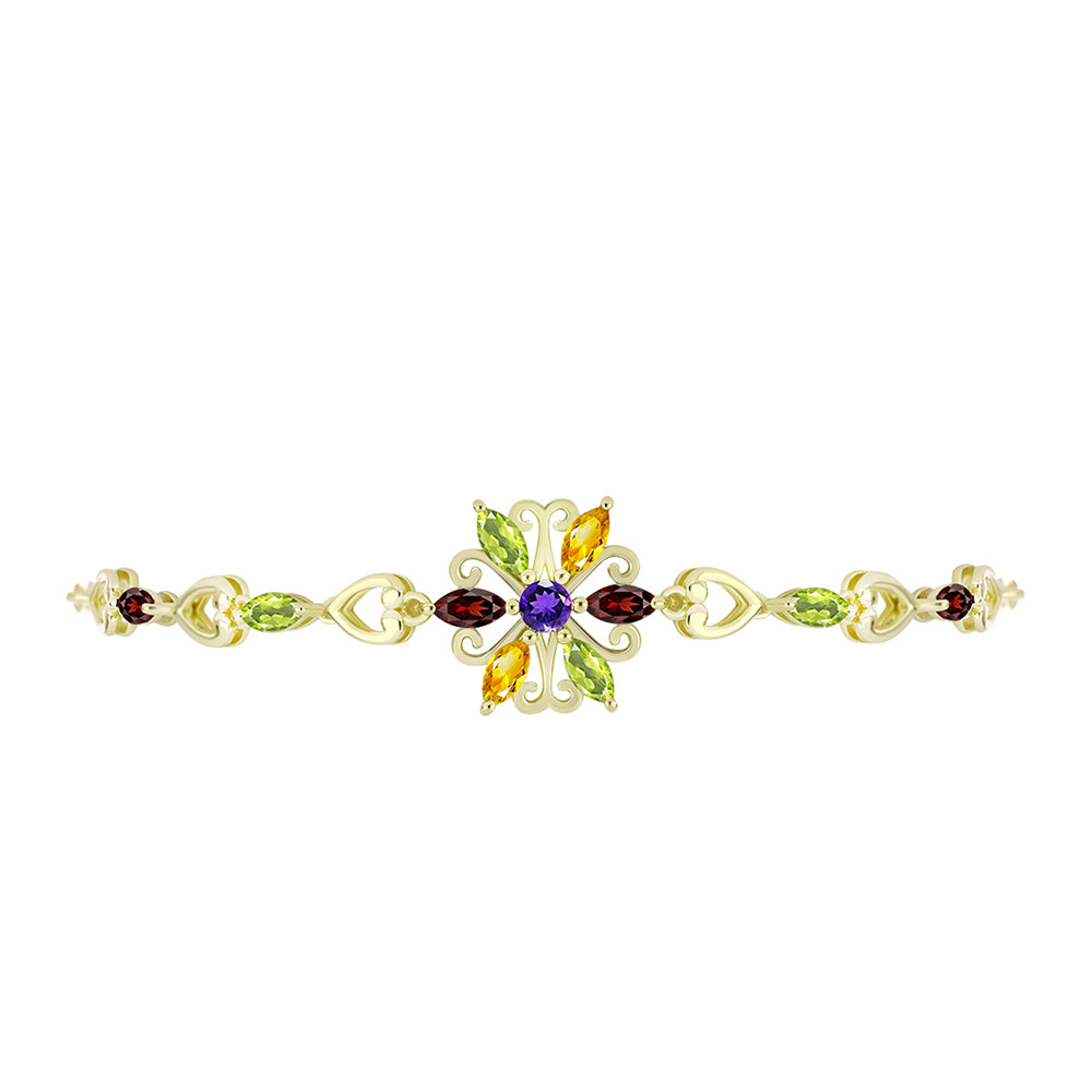 Pulseira de Prata com Banho de Ouro com Ametista de Marrocos e Citrino de Ural  Contraste: Cabeca de Veado (800) 2 