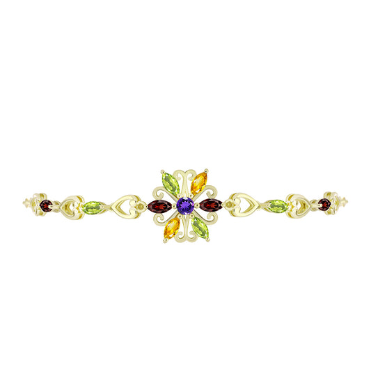 Pulseira de Prata com Banho de Ouro com Ametista de Marrocos e Citrino de Ural  Contraste: Cabeca de Veado (800)
